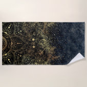 Blauw Goud Mandala Bloemen Strandlaken (Voorkant)