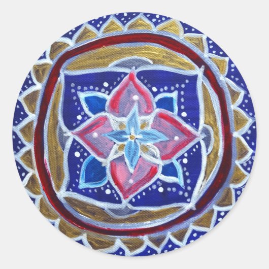 Blauw Goud Mandala Classic Ronde Sticker, Glanzend Ronde Sticker (Voorkant)