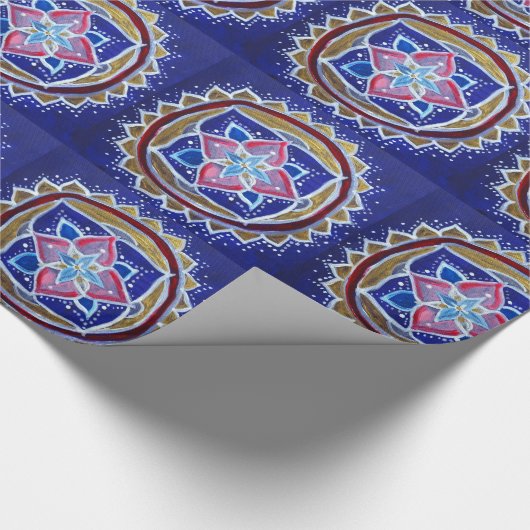 Blauw Goud Mandala Glossy Wrapping Papier (Hoek)