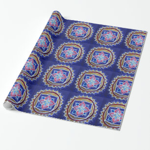 Blauw Goud Mandala Glossy Wrapping Papier