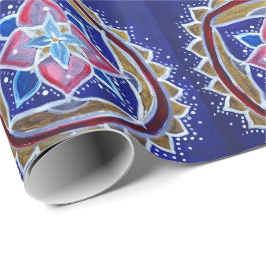 Blauw Goud Mandala Glossy Wrapping Papier (Rol Hoek)
