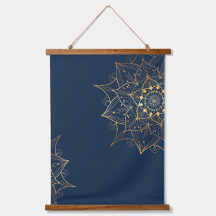 Blauw & Goud Mandala Islamitische kunst geïnspir Hangend Wandkleed