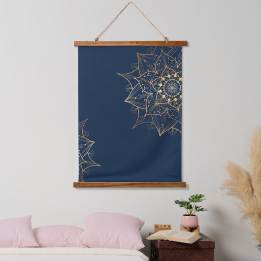 Blauw & Goud Mandala | Islamitische kunst geïnspir Hangend Wandkleed (Slaapkamer)