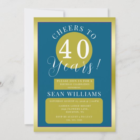 Blauw & Goud Mannelijk Verjaardagsfeest Kaart (Voorkant)