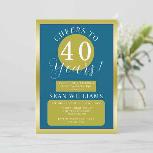 Blauw & Goud Mannelijk Verjaardagsfeest Kaart (Staand voorkant)