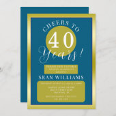 Blauw & Goud Mannelijk Verjaardagsfeest Kaart (Voorkant / Achterkant)