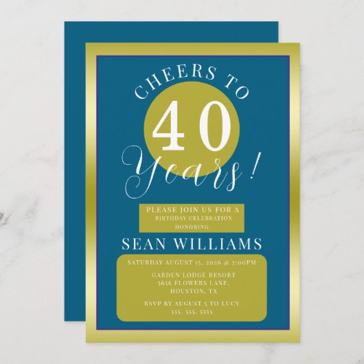Blauw & Goud Mannelijk Verjaardagsfeest Kaart (Voorkant / Achterkant)