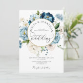 Blauw Goud Marine Alles in 1 Budget QR Code Huweli Kaart (Staand voorkant)