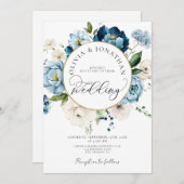 Blauw Goud Marine Alles in 1 Budget QR Code Huweli Kaart (Voorkant / Achterkant)