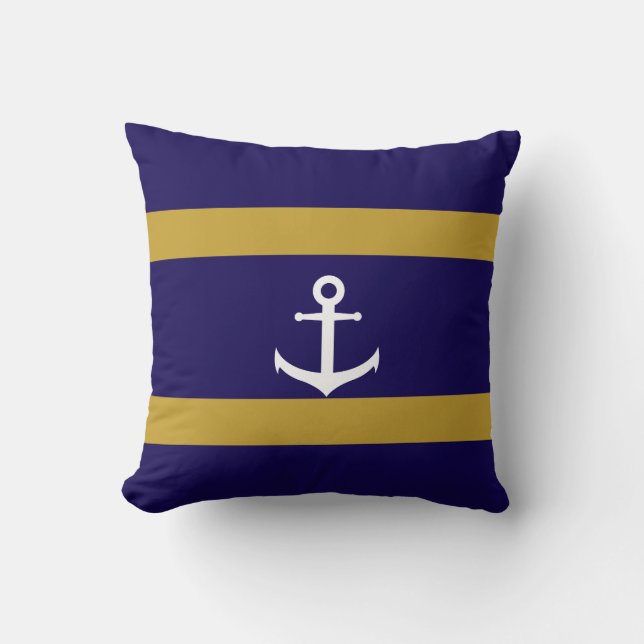 Blauw & Goud marinière gestreepte kussensloop Kussen (Voorkant)
