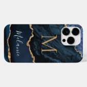 Blauw Goud Marmer Aangepaste Naam Letter iPhone Ca Hoesje (Achterkant horizontaal)