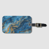 Blauw Goud Marmer Bagagelabel (Voorkant (horizontaal))