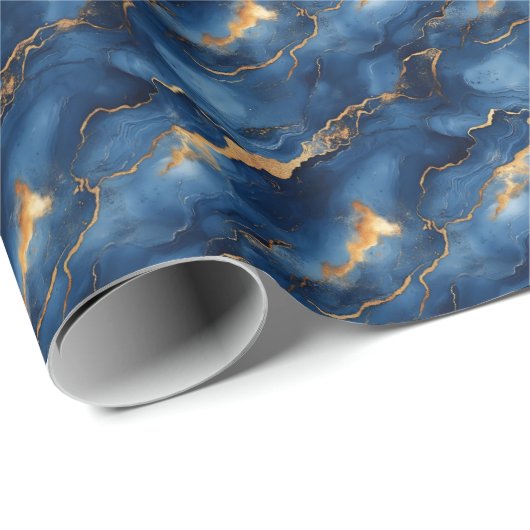 Blauw & Goud Marmer Cadeaupapier (Rol Hoek)