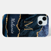 Blauw Goud Marmer Custom Letter Naam iPhone Case (Achterkant (horizontaal))