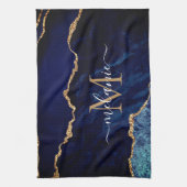 Blauw Goud Marmer Custom Letter Naam Keuken Handdo Theedoek (Verticaal)
