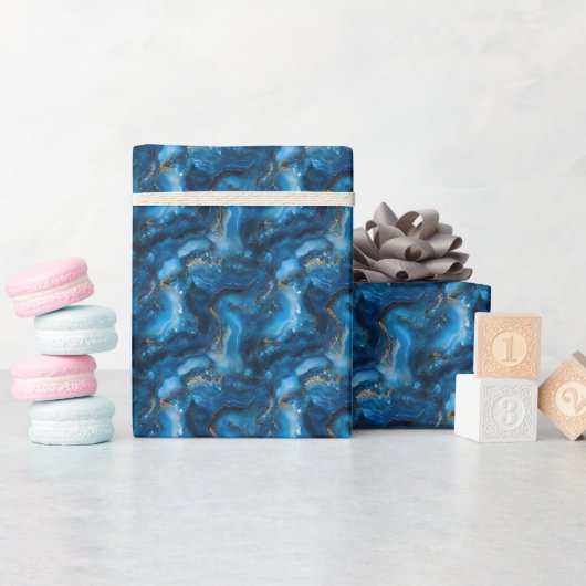 Blauw & Goud Marmer Geode Cadeaupapier (Baby Shower)