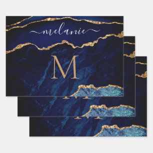 Blauw Goud Marmer Inpakpapier Aangepaste Naam Lett Vel