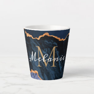 Blauw Goud Marmer Latte Mok Jouw naam en Letter