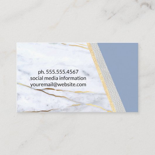 Blauw Goud Marmer | Leer | Luxe Visitekaartje (Achterkant)