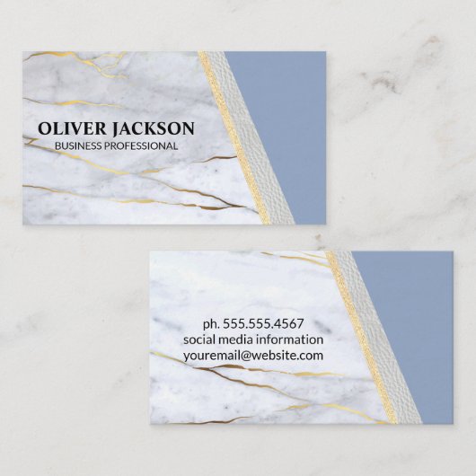 Blauw Goud Marmer | Leer | Luxe Visitekaartje (Voorkant / Achterkant)