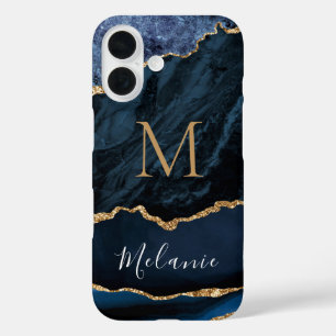 Blauw Goud Marmer Uw Brief Naam iPhone Case