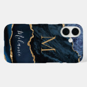 Blauw Goud Marmer Uw Brief Naam iPhone Case (Achterkant (horizontaal))