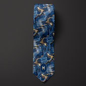 Blauw & Goud Marmered Monogram Stropdas