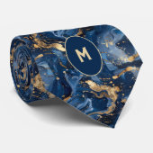 Blauw & Goud Marmered Monogram Stropdas (Opgerold)