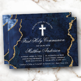 Blauw Goud Marmeren Agaat Geode Eerste Communie Kaart
