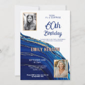 Blauw Goud Marmeren Glitter 2 Foto 60ste Verjaarda Kaart (Voorkant)