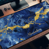 Blauw & Goud Marmeren Textuur Gepersonaliseerde We Bureaumat