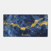 Blauw & Goud Marmeren Textuur Gepersonaliseerde We Bureaumat (Voorkant)