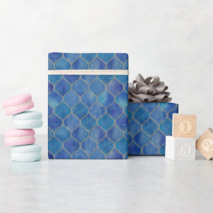 Blauw & Goud Marokkaanse Tegel Wrap Cadeaupapier