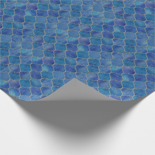 Blauw & Goud Marokkaanse Tegel Wrap Cadeaupapier (Hoek)