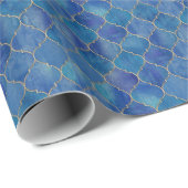 Blauw & Goud Marokkaanse Tegel Wrap Cadeaupapier (Rol Hoek)