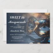 Blauw Goud Masquerade Verjaardag Kaart (Voorkant)