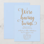 Blauw & goud met tweeling Babyschoenen Kaart (Voorkant / Achterkant)