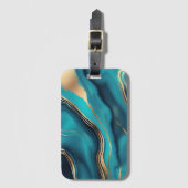 Blauw Goud Metallic Marmeren Steen Bagagelabel (Voorkant (verticaal))