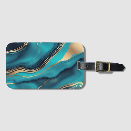 Blauw Goud Metallic Marmeren Steen Bagagelabel (Voorkant (horizontaal))