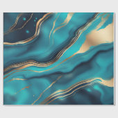 Blauw Goud Metallic Marmeren Steen Cadeaupapier (Vlak)