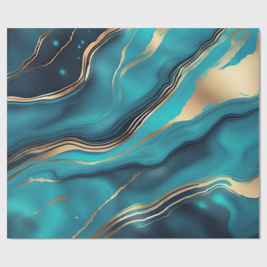 Blauw Goud Metallic Marmeren Steen Cadeaupapier (Vlak)