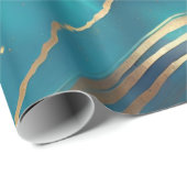 Blauw Goud Metallic Marmeren Steen Cadeaupapier (Rol Hoek)