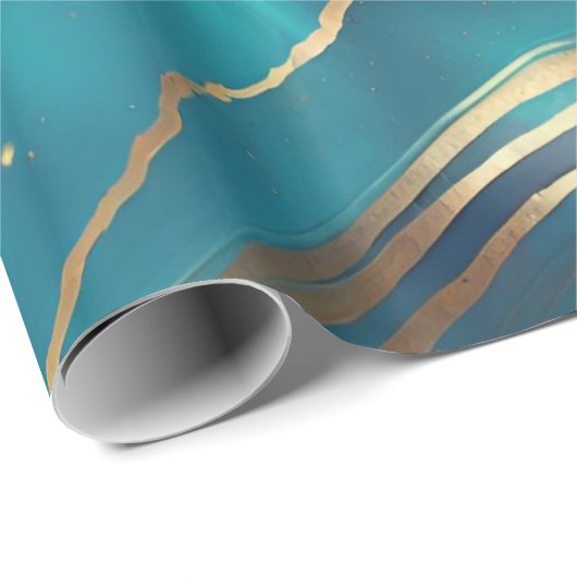 Blauw Goud Metallic Marmeren Steen Cadeaupapier (Rol Hoek)