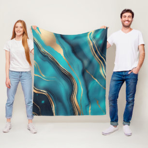 Blauw Goud Metallic Marmeren Steen Fleece Deken
