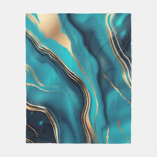 Blauw Goud Metallic Marmeren Steen Fleece Deken (Voorkant)