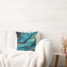 Blauw Goud Metallic Marmeren Steen Kussen