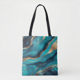 Blauw Goud Metallic Marmeren Steen Tote Bag