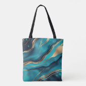 Blauw Goud Metallic Marmeren Steen Tote Bag (Achterkant)