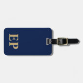 Blauw & Goud Minimaal Modern Initiaal Monogram Bagagelabel (Voorkant horizontaal)
