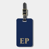 Blauw & Goud Minimaal Modern Initiaal Monogram Bagagelabel (Voorkant verticaal)